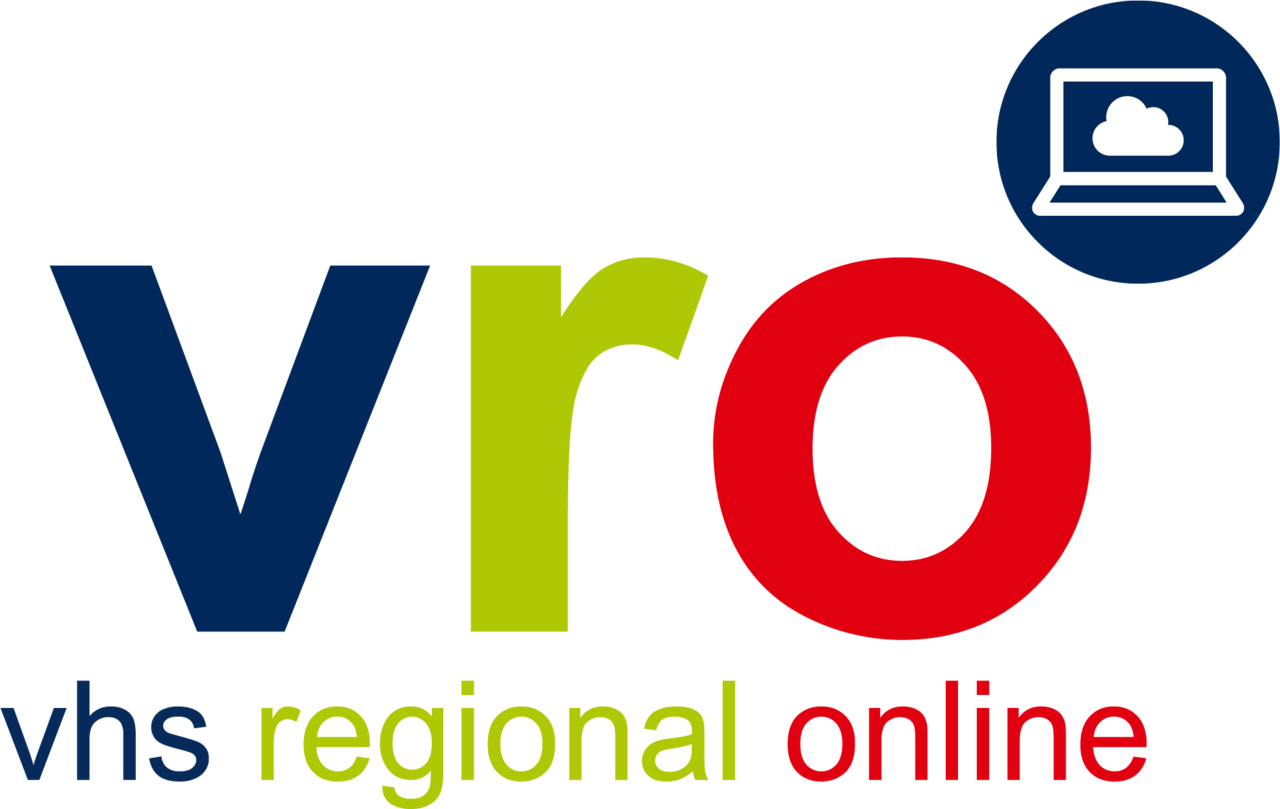 Logo vro vhs regional online in den farben blau, grün, rot