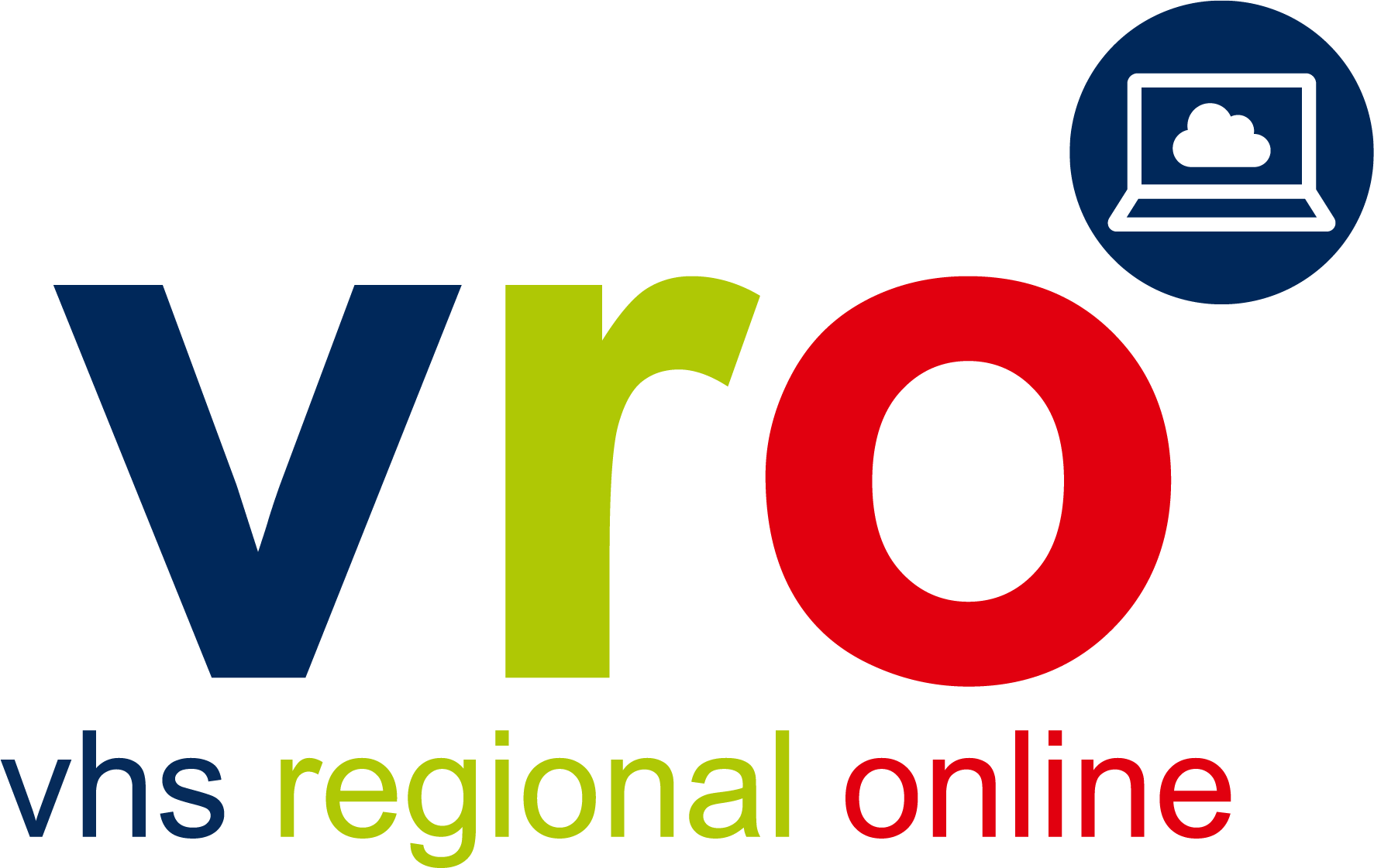 Logo vro vhs regional online in den farben blau, grün, rot
